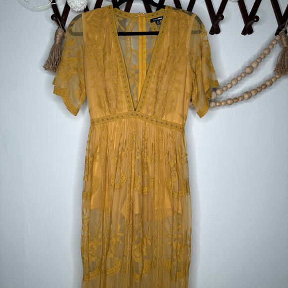 Fashion Nova Pants - Fashion Nova Mustard Lace Duster Romper